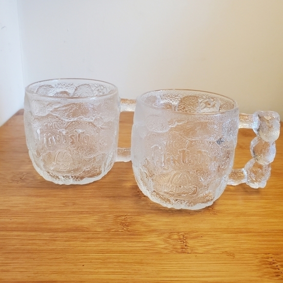 Set of 2 Flintstones McDonald's Rocky Road 3D Coffee Mugs Glass RocDonalds 1993 - Picture 1 of 12
